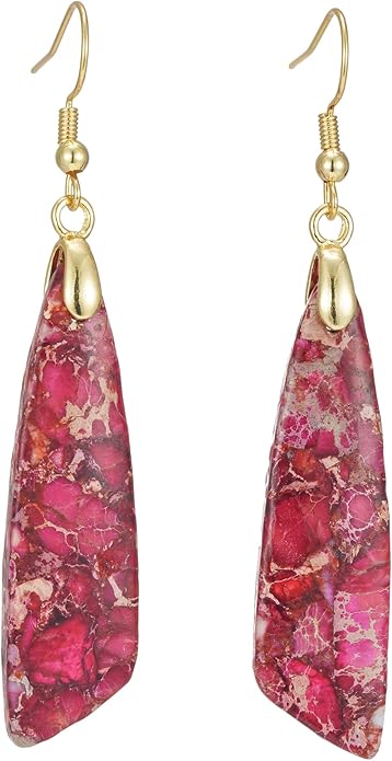 Boho Women Natural Stone Earrings Unique Healing Imperial Jasper Gemstone Energy Hypoallergenic Lightweight Dangle Drop Earrings Multiple Styles Earrings Jewelry for Birthday Party Gift