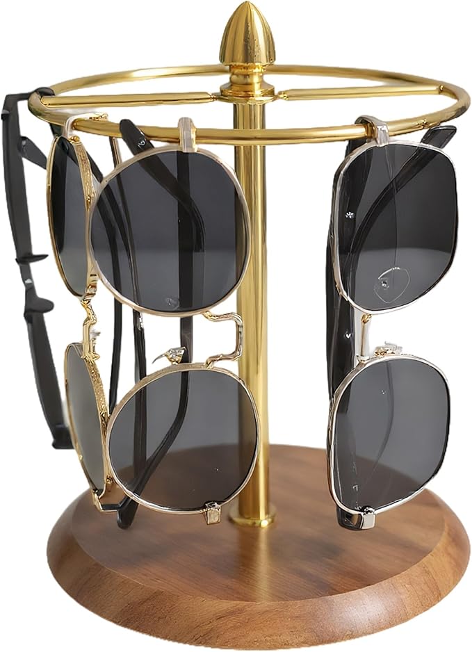 Sunglasses Organizer, Glasses Display Stand for 12 Pairs, Base Storage for Jewelry (Wood+Gold)