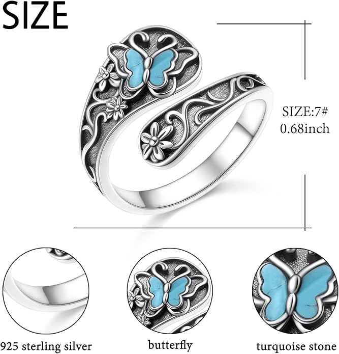 Hamsa Hand of Fatima Lotus Evil Eye/Love Heart/Butterfly/Rose Spoon Adjustable Open Rings 925 Sterling Silver Statement Ring Jewelry Gifts for Women