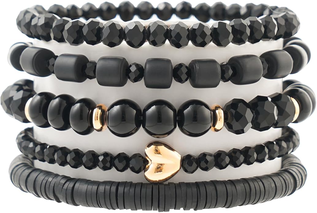 Heishi Beaded Stretch Bracelets for Women Stackable Polymer Clay Beads Bracelets Friendship Boho Summer Beach Bracelet Jewelry Set