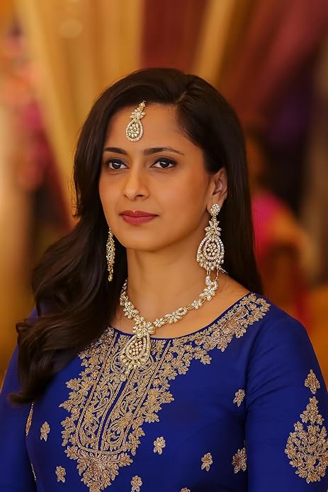 Touchstone Indian jewelry sets for women maang tikka wedding guest gold necklace bollywood jewellery set pageant elegant prom bride accessories western crystal chunky rhinestone necklaces