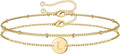 MONOZO Gold Initial Bracelets for Women Girls Valentines Day Gifts - Dainty 14K Gold Plated Layered Beaded Letter Initial Bracelet 26 Alphabet Disc Monogram Charm Bracelet Valentines Day Gifts for Her