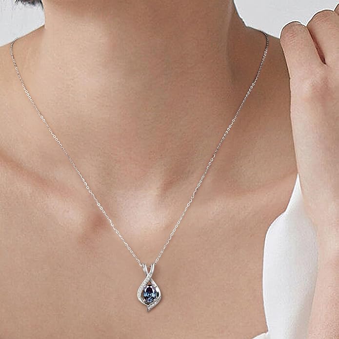 SMILEST Valentines Day Gifts for Her - 925 Sterling Silver Oval Sparkle Birthstone Necklace, Infinity Pendant Necklace Anniversary Birthday Gifts for Women Wife Girlfriend Mom Birthstone Necklace