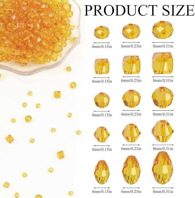LAIDANLA 800PCS Glass Beads Yellow Color Crystal Beads Assorted Crystal Beads with Container Box for DIY Necklace Bracelet Earring Jewelry Making