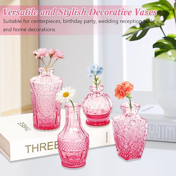 Set of 40 Glass Bud Vases, Small Pink Glass Vases in Bulk, Mini Vintage - Image 5