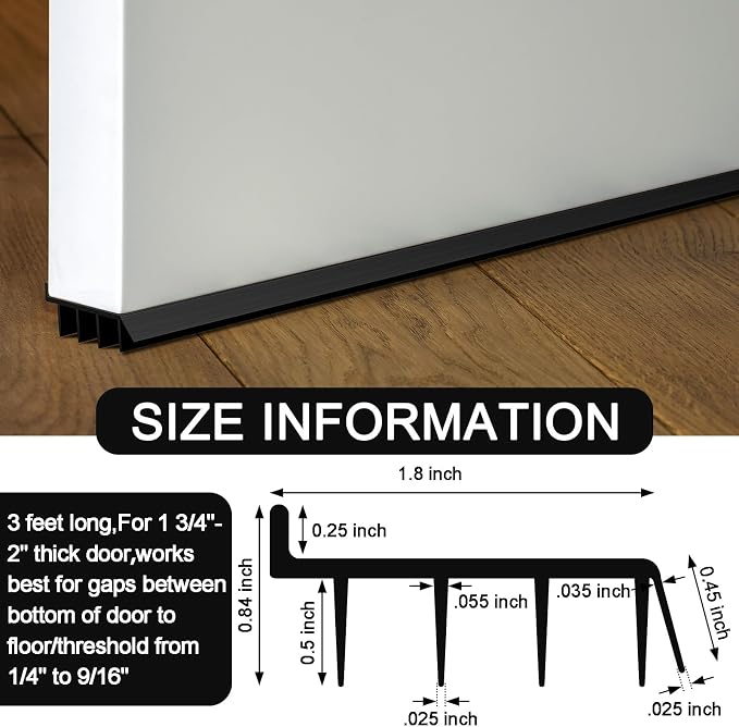 2 Pcs 3 Feet Black Vinyl Door Bottom Adjustable Weatherstrip Door Bottom - Image 2