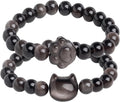 Black Obsidian Cat Bracelet and Moon Pendant Necklace Jewelry Set-Cat Lover Gifts,Wealth Attraction,Good Luck,Bead Bracelet,Mindfulness,Beaded Bracelets, Obsidian Pendant Necklace-Cute Gifts for Women