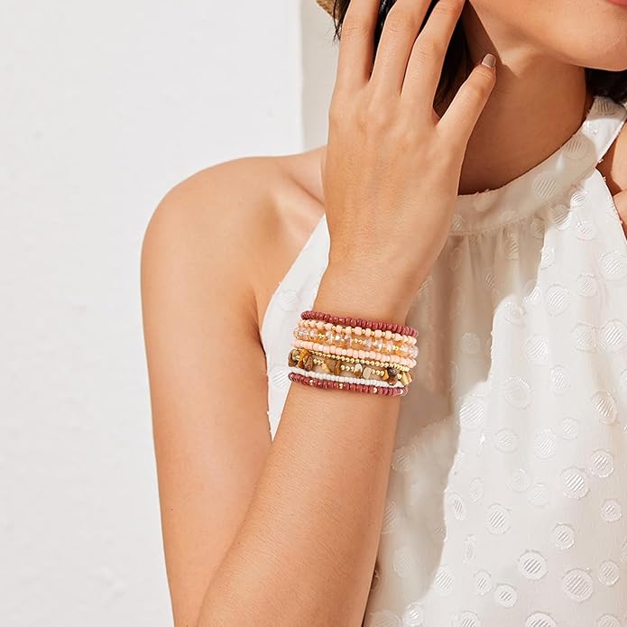 Heishi Beaded Stretch Bracelets for Women Stackable Polymer Clay Beads Bracelets Friendship Boho Summer Beach Bracelet Jewelry Set