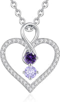 LOUISA SECRET Infinity Double Birthstone Necklace, 925 Sterling Silver Tiny Pendant Heart Necklace for Women Wife Her, Best Jewelry Gift Heart Jewelry Meaningful Gift for Valentine's Day, Christmas, Birthday Anniversary