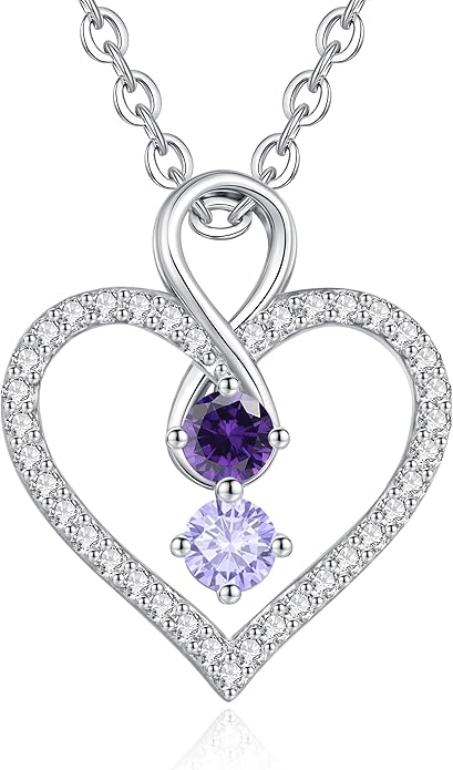 LOUISA SECRET Infinity Double Birthstone Necklace, 925 Sterling Silver Tiny Pendant Heart Necklace for Women Wife Her, Best Jewelry Gift Heart Jewelry Meaningful Gift for Valentine's Day, Christmas, Birthday Anniversary