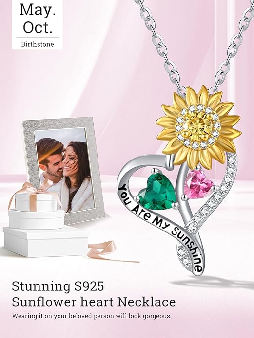 Valentine's Day Gifts for Wife 925 Sterling Silver Double Birthstone Pendant Necklaces I Love You for Always and Forever Necklace Anniversary Birthday Gifts for Wife Girlfriend Mom Her