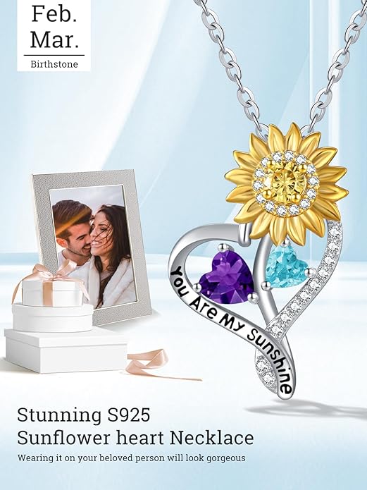 Valentine's Day Gifts for Wife 925 Sterling Silver Double Birthstone Pendant Necklaces I Love You for Always and Forever Necklace Anniversary Birthday Gifts for Wife Girlfriend Mom Her