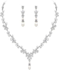 Crysdue Wedding Jewelry Set for Women, Floral Leaf Vine Teardrop Necklace Dangle Earrings Bracelet and Hair Comb, Cubic Zirconia Elegant Party Prom Jewellery for Bridal Bridesmaid