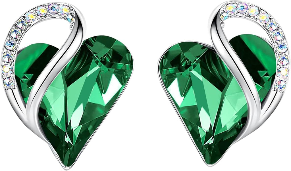Leafael Infinity love Heart Birthstone Stud Earrings for Women, Valentine's Day Gifts for Mom, Wife, and Her, Silver Plated Birthday Jewelry