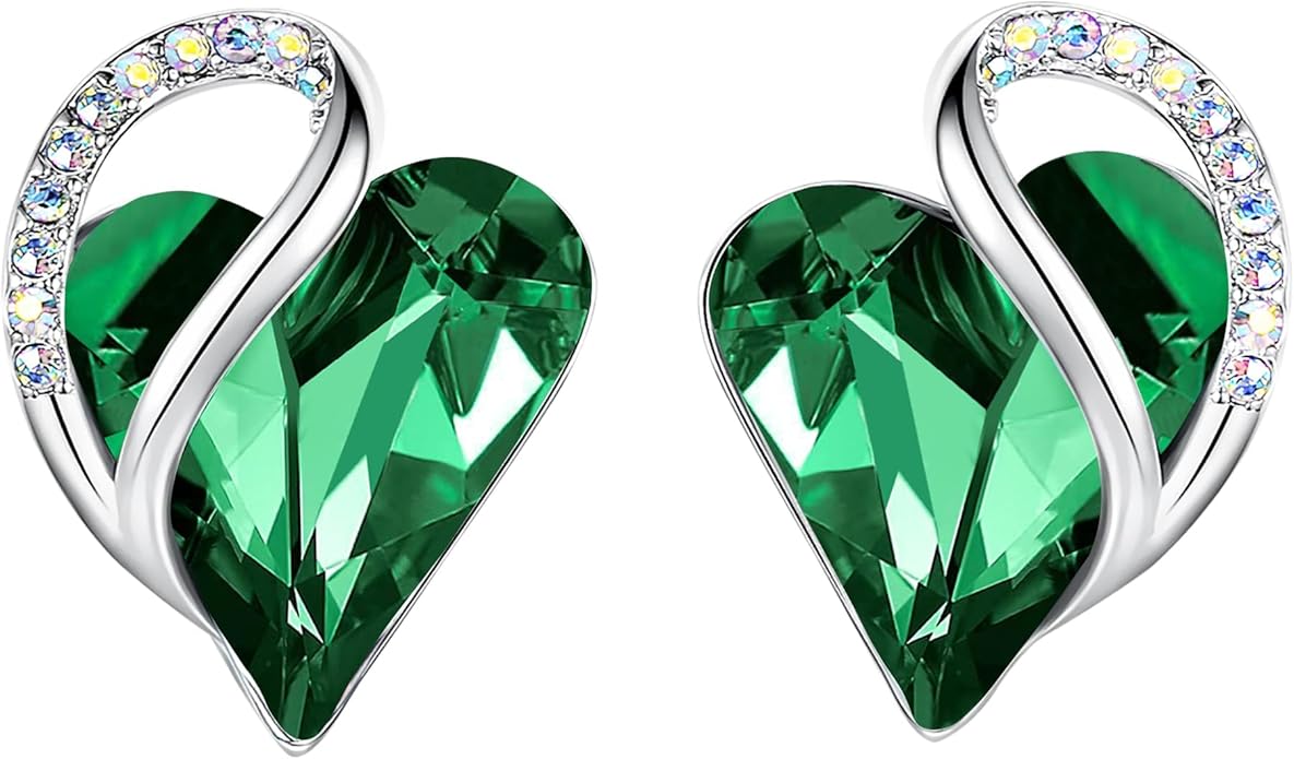 Leafael Infinity love Heart Birthstone Stud Earrings for Women, Valentine's Day Gifts for Mom, Wife, and Her, Silver Plated Birthday Jewelry