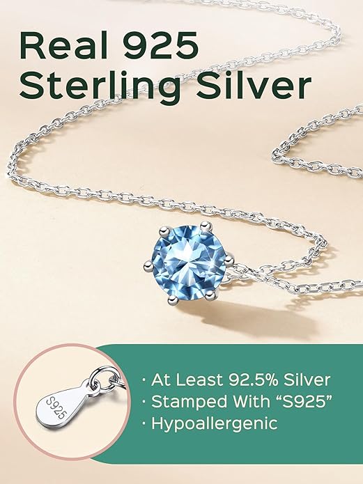 ChicSilver 925 Sterling Silver 12 Months Sparkling Round Cut Created Birthstone Pendant Necklace, 16 Inch Rolo Chain