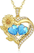 Sunflower Heart Necklace for Women 14K Gold Exquisite Valentines Day Anniversary Birthday Gifts for Wife Mother Her Double Birthstone Pendant Jewelry‘You Are My Sunshine’