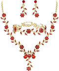 BriLove Women's Wedding Jewelry Leaf Cluster Flower Crystal Dangle Earrings Pendant Necklace Set for Bridal