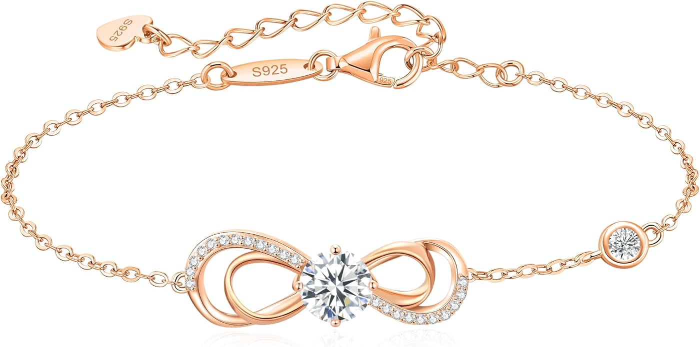 Seelove Moissanite Infinity Heart Bracelets for Women,925 Sterling Silver,18K Gold Plated,Adjustable Anniversary Birthday Fine Jewelry Gifts for Wife Her Mom