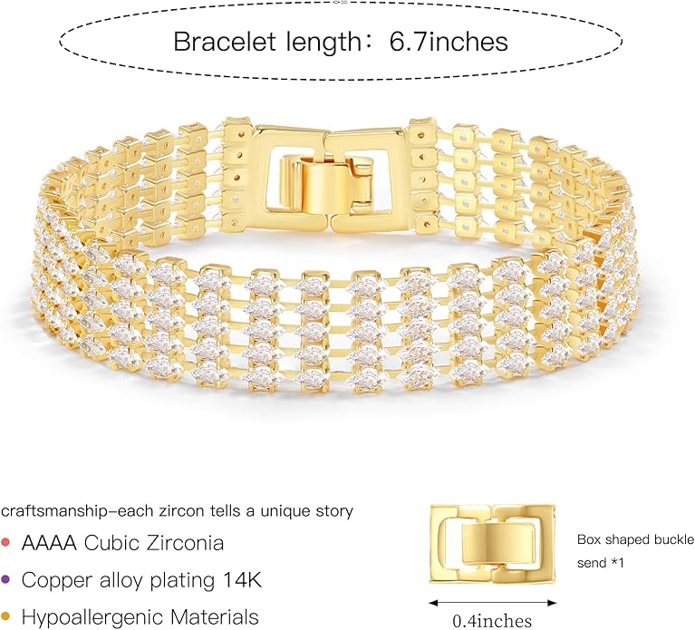 14K Gold Plated Women’s Tennis Bracelet – Sleek CZ Line Bracelet, Fits 6.0"–7.2" Wrist – Sparkly Everyday Jewelry Gift, Contemporary Tennis Bracelets for Women