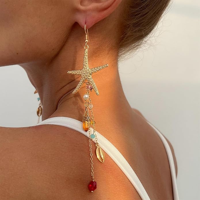Gold Starfish Earrings for Women Trendy Dainty Starfish Statement Stud Earrings Hypoallergenic Summer Beach Ocean Coastal Jewelry