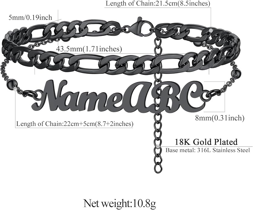 FindChic Custom Ankle Bracelets for Women, Stainless Steel Figaro/Cuban/Wheat/Rope/Herringbone Chain Anklets, Beach Foot Jewelry 8.5''-10.5'' Adjustable & Waterproof, with Gift Box
