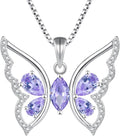 YL Women's Butterfly Necklace 925 Sterling Silver Flower Rose Pendant Birthstone Halo Jewelry