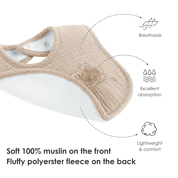 8-Pack Baby Muslin Bibs, Soft Cotton Drool Bibs for Boys Girls, Adjustable and Absorbent Newborn Bib Set for Feeding and Drooling