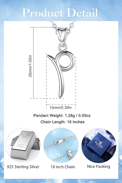 EUDORA Sterling Silver Initial Necklaces for Women, Classic 26 Letter Neckless Gifts for Girls, Sister, Mother Daughter, 18 inch Chain