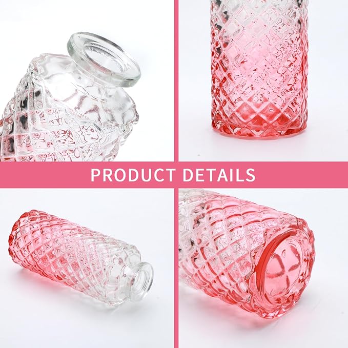 Glass Pink Bud Vase Set of 18, Small Glass Vintage Vases - Image 3