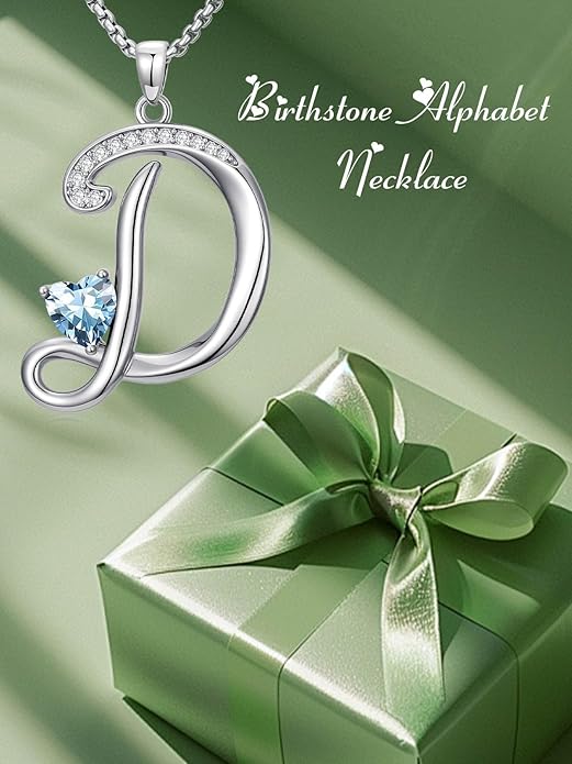 Valentines Day Gifts for Women Alphabet A to Z Initial Birthstone Pendant Necklaces for Women - 18k White Gold Plated Personalized Name Jewelry Valentine Mothers Day Birthday Gifts for Women Her Girlfriend