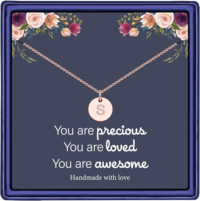 Hidepoo Valentines Gifts for Kids Teen Girls Women - 14K Gold Plated/Rose Gold Plated/S925 Sterling Silver Disc Initial Necklaces for Girls Jewelry Birthday Valentines Gifts for Kids Girl Teens Women