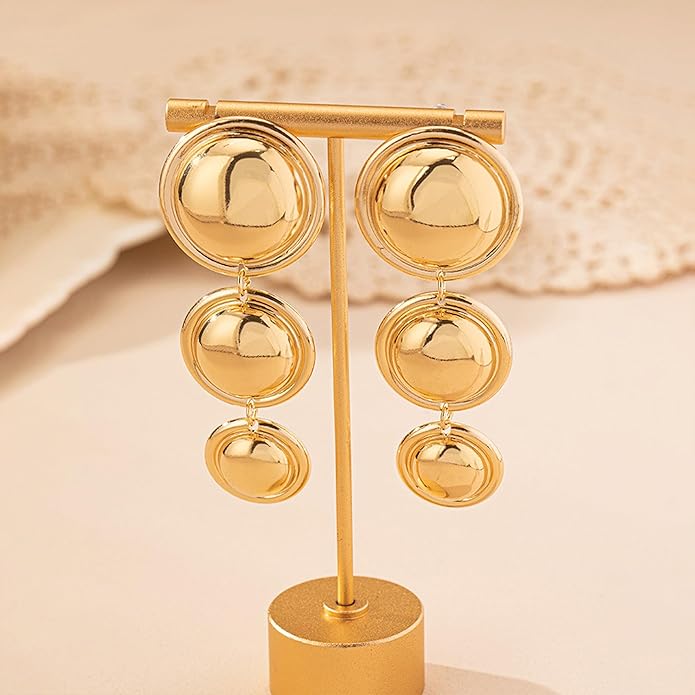 Chunky Gold Earrings for Women - Hammered Gold Plated Dangle Drop Jewelry Gifts