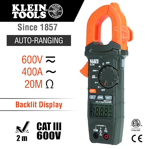 Klein Tools CL120 Digital Clamp Meter, Auto-Ranging 400 Amp AC, AC/DC Voltage - Image 2