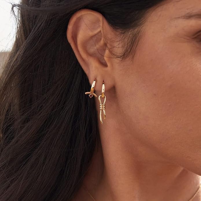 MYEARS Women Earrings Gold Huggie Hoop Dangle Drop 14K Gold Plated Small Simple Hypoallergenic Everyday Jewelry