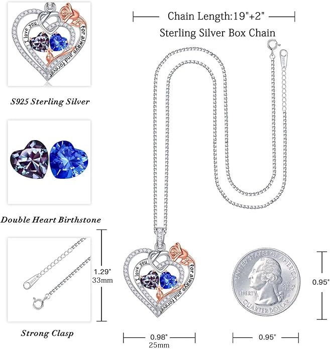 Iefil Valentines Day Gifts for Her Wife - 925 Sterling Silver Double Birthstone Necklace, Anniversary Birthday Gifts for Women, Jewelry Gift for Wife Girlfriend Mom Her
