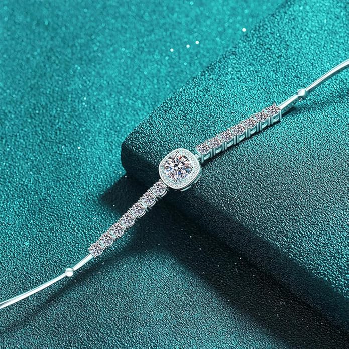 14K White Gold Over S925 Sterling Silver 2.4ct VS1 D-color Round/Square Cut Diamond Adjustable Bracelet for Women, Simple and Stylish Design with Full Shinning Gemstone Encrusted Detail