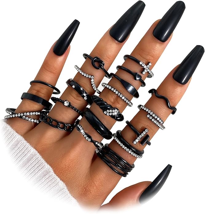 KISS WIFE Goldenen Silvery Black Kunckle Rings Set for Women, Dainty Simple Trendy Cute Stackable Finger Rings Pack, Perfect for Stacking Layering on Thumb and Knuckle, Mixed Size, Jewelry Gift