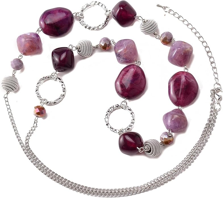 BULINLIN Beaded Long Necklace for Women Silver Sweater Chain Necklace with Crystal Resin Beads, Fashion Jewelry Necklace