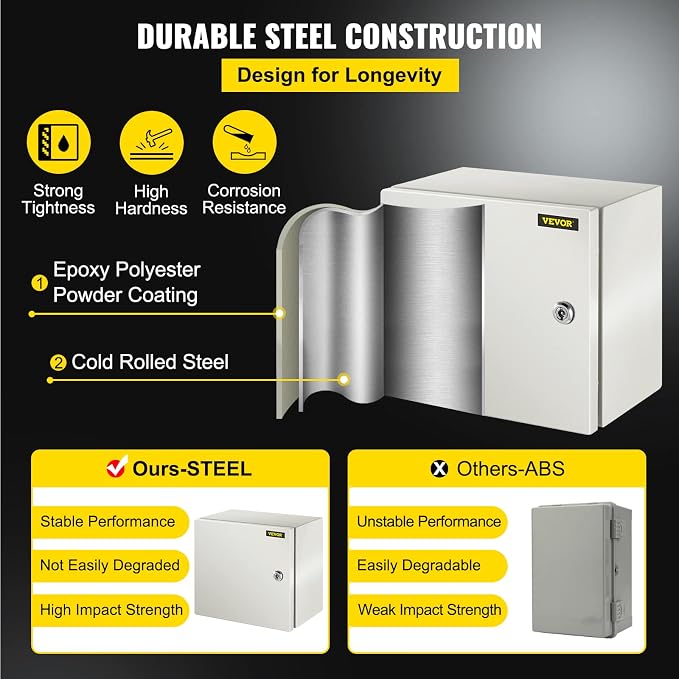 VEVOR NEMA Steel Enclosure, IP66 Waterproof & Dustproof, Outdoor/Indoor - Image 3