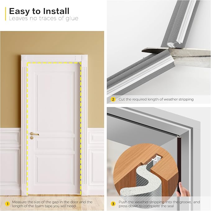 Ravinte Weather Stripping Door Seal, Q-Shaped Kerf Foam Strip, 3 FT, No Adhesive - Image 5