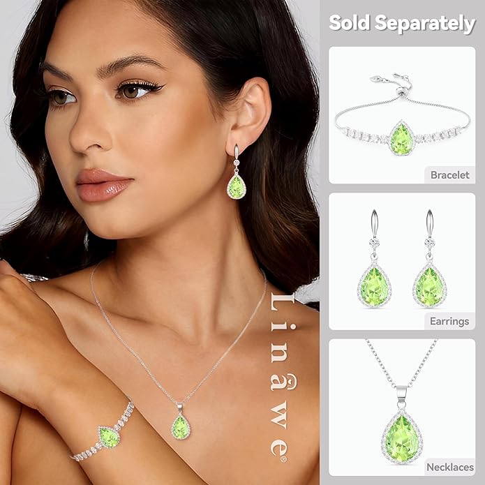 Linawe Crystal Chain Necklace for Women Trendy, Imitation Diamond Pendant, Statement Cubic Zirconia Boho Jewelry Set, 14K Gold/Rose Gold/Silver Birthstone Necklace