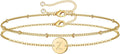 MONOZO Gold Initial Bracelets for Women Girls Valentines Day Gifts - Dainty 14K Gold Plated Layered Beaded Letter Initial Bracelet 26 Alphabet Disc Monogram Charm Bracelet Valentines Day Gifts for Her
