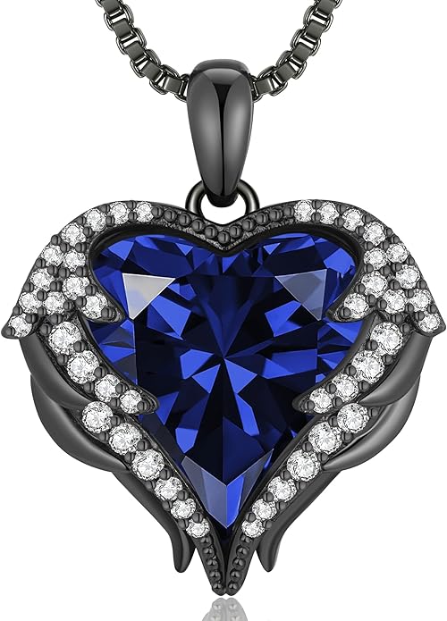 CDE Valentines Day Gifts for Women Angel Wings Necklace for Women with Birthstone, Love Heart Silver Tone/Gold Tone Pendant, Ideal Anniversary or Birthday Jewelry Gifts for Wife Girlfriend Her