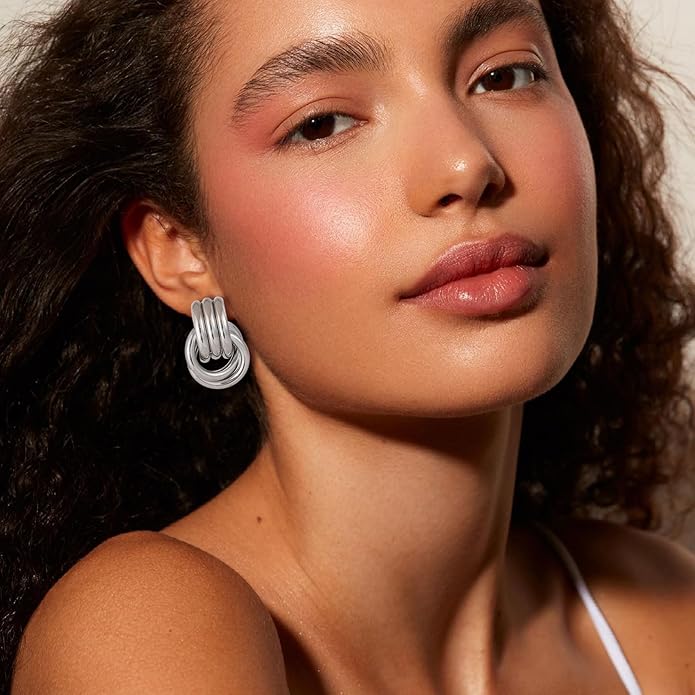 14K Gold Plated Knot Earrings for Women Gold Silver Earrings Heart Link Drop Dangle Earring Chunky Golden Knotted Statement Jewelry