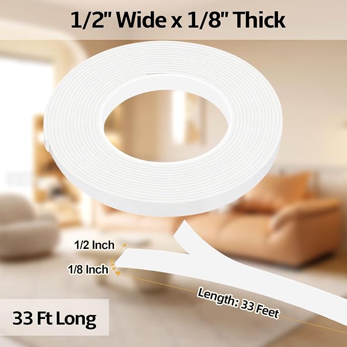 1/2 in Wide x 1/8 in Thick x 33FT Window Sealing Tape, Weather Stripping Door - Image 2