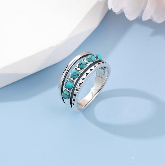 Boho Turquoise Ring for Women Sterling Silver Western Style Statement Ring Bohemian Jewelry Gifts
