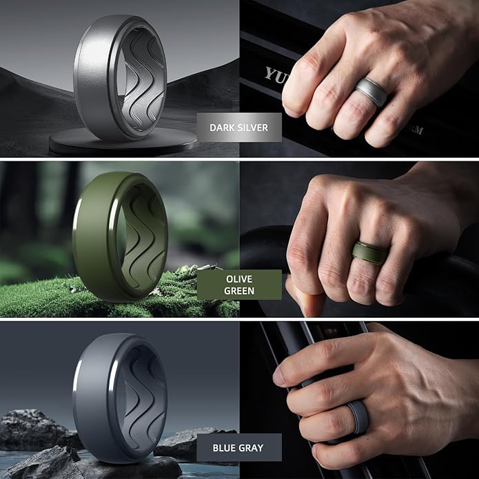 Egnaro Men's Silicone Rings 10mm Wide 2.5mm Thick, Rubber Wedding Bands with Inner Arc Ergonomic Breathable Design, 1/4/5/7 Variety Multipack