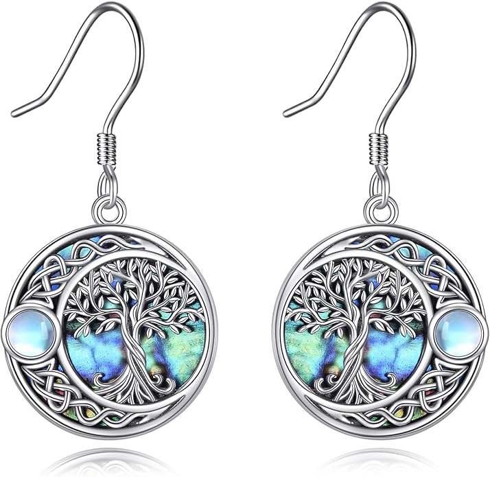 Tree of Life Earrings Sterling Silver Celtic Tree of Life Abalone Shell Dangle Drop Earrings for Women Jewelry