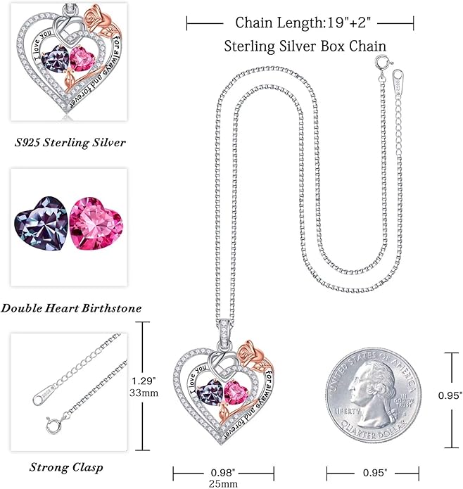 Iefil Valentines Day Gifts for Her Wife - 925 Sterling Silver Double Birthstone Necklace, Anniversary Birthday Gifts for Women, Jewelry Gift for Wife Girlfriend Mom Her